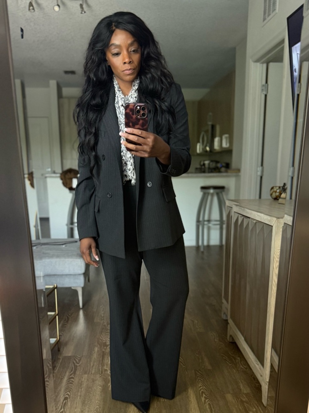 MNG Grey Pinstriped Suit Flare Leg Pants - L/12